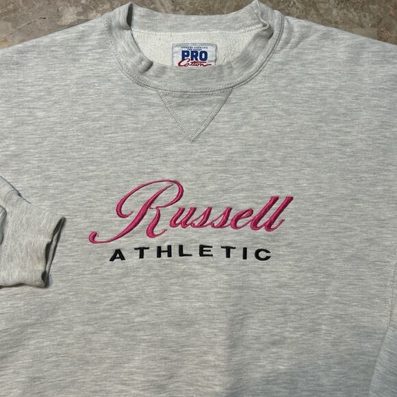 Vintage Russell Sweatshirt Adult Medium Grey Pro Cotton Reverse Weave Spellout - Picture 1 of 8